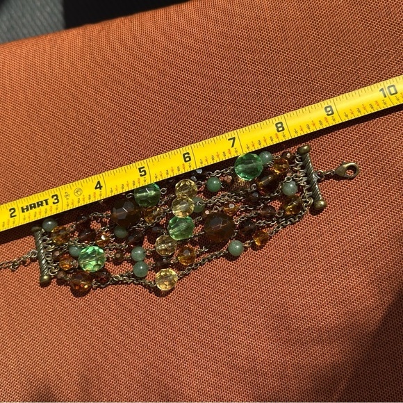 Bracelet Bronze tone Chunky Multicolor beads 8 Strand Retro Y2K Boho 6.5-7 0775 - Picture 13 of 14